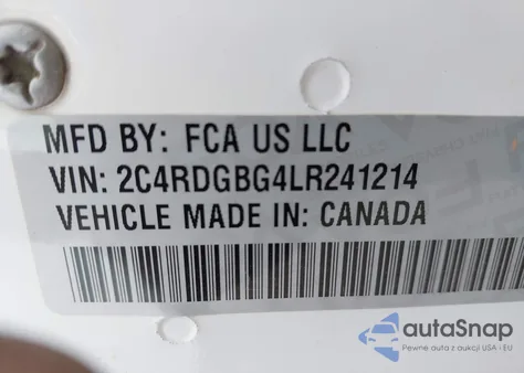 2020 Dodge Grand Caravan Se z USA, uszkodzony, nr VIN 2C4RDGBG4LR241214
